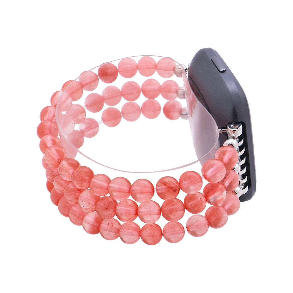 

Women Elastic Watchbands For Fitbit Versa/Versa 2/Versa Lite Smart Watch Handmade Watermelon Red Beads Watch Strap Wristband
