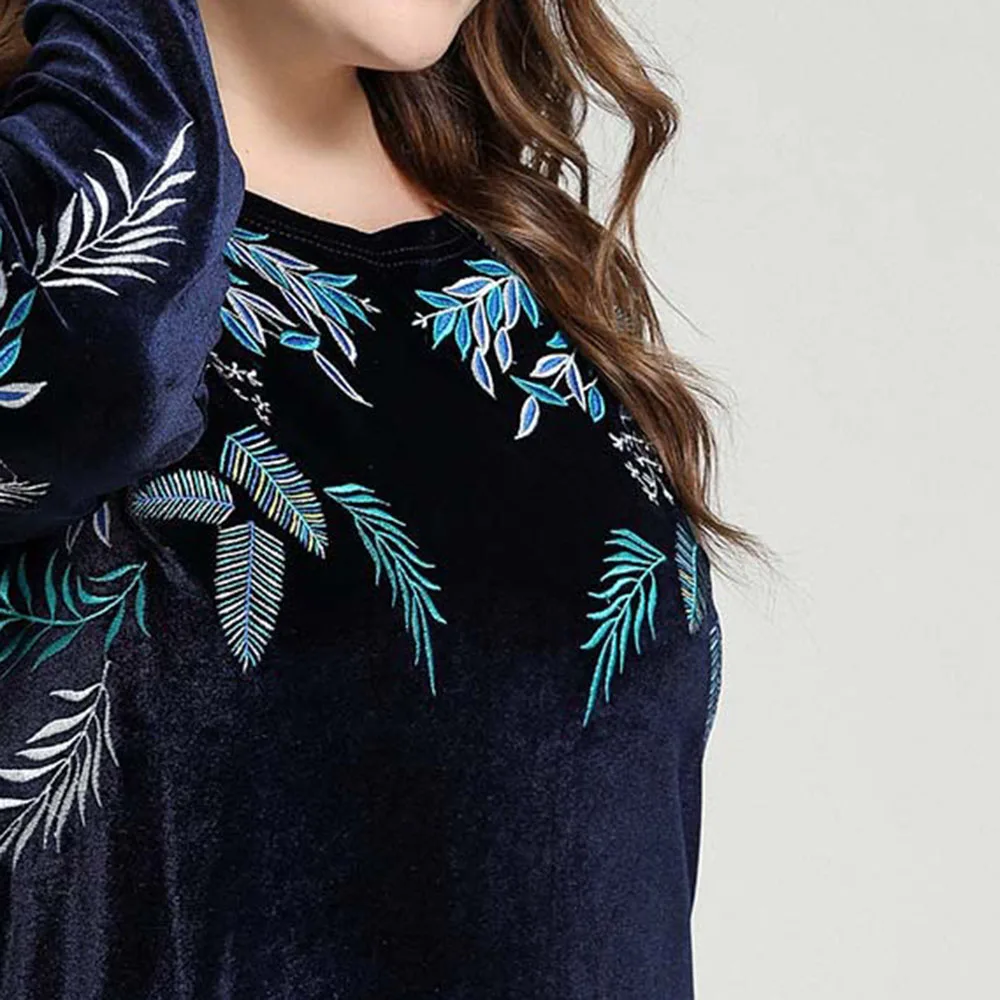 Зимнее мусульманское платье с вышивкой для женщин длинный рукав исламский Дубай