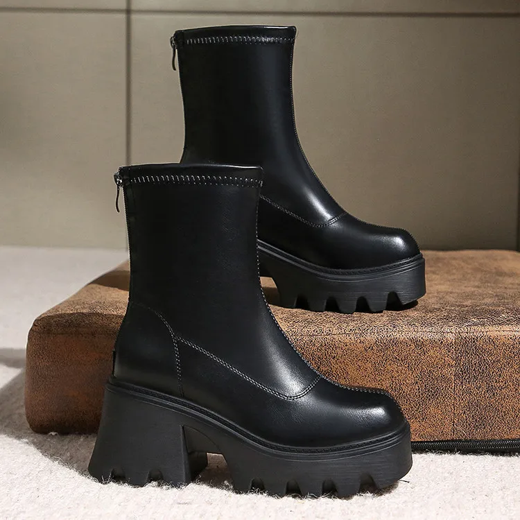 

Square toe Rain boots for Women Chunky Heel Thick Sole Ankle Boots Designer Chelsea Boots Ladies Rubber Boot Rain Shoes