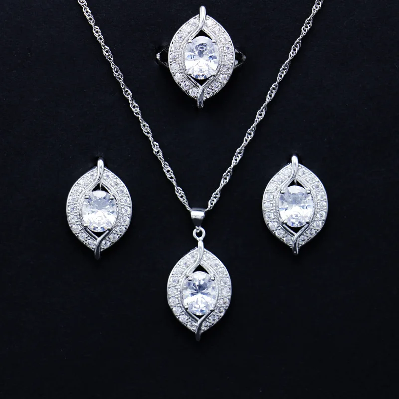 Блестящий комплект ювелирных изделий серебра глаз с фианитами пробы серьги