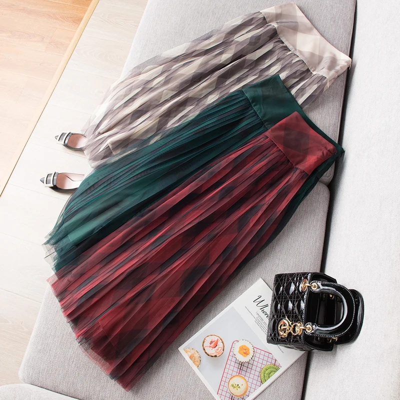 Женская юбка с завышенной талией элегантная плиссированная из французской сетки