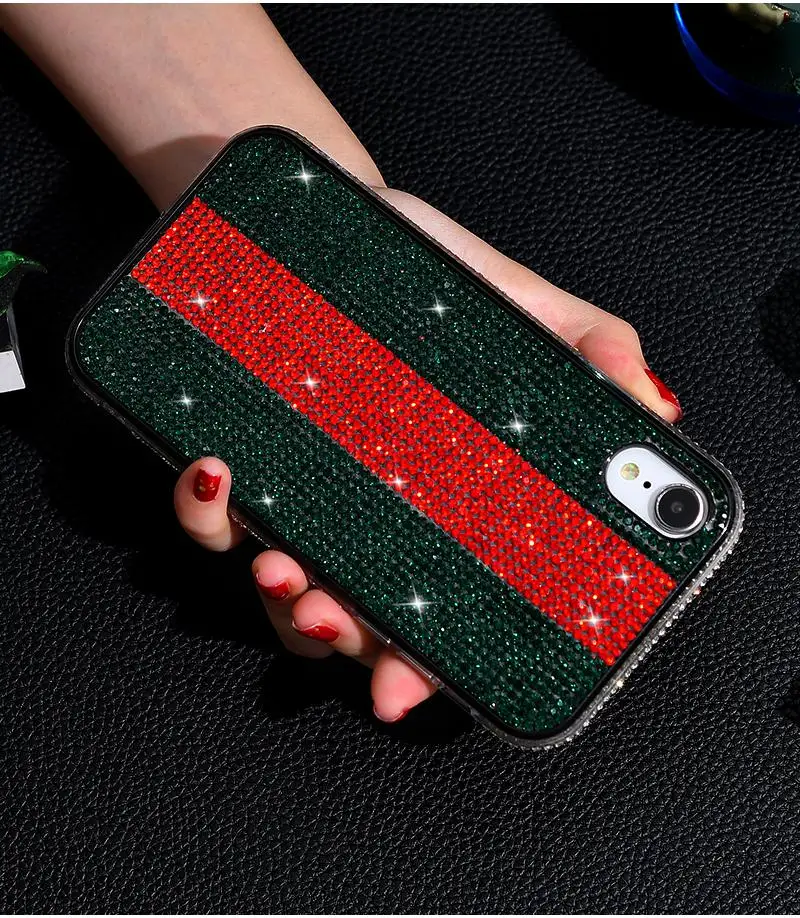 Модный женский чехол в полоску с бриллиантами для IPhone X Xs Max Xr 8 7 6 6s Plus, жесткий чехол для телефона, роскошный бренд, Fundas 8plus Capa - Цвет: 2lvt