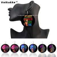 voikukka jewelry beauty has no skin tone i have 3 sides half face half text both sides print round wood earrings for women gifts