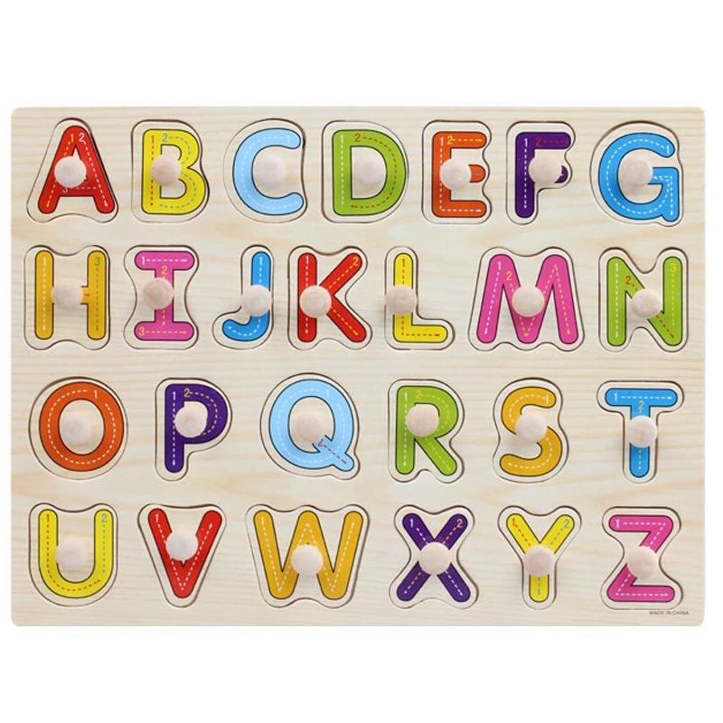 Baby Kids Childrens Education Wooden Puzzle Toys Wooden Learning ABC Alphabet Letter Cards Cognitive Toys Gift