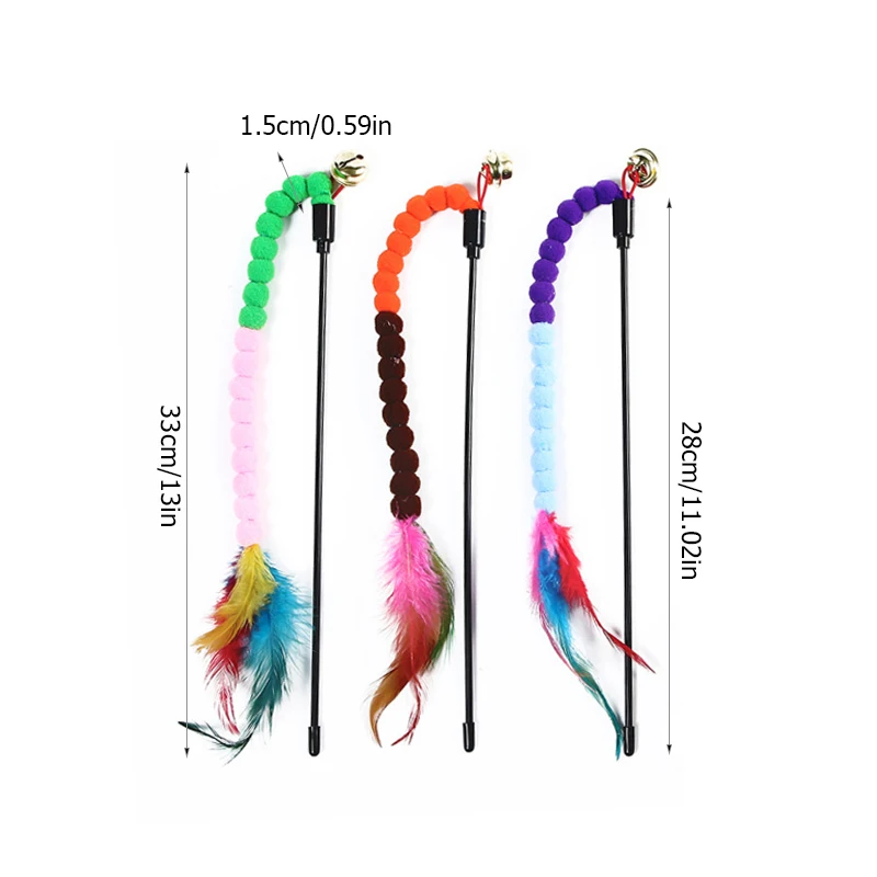 

Short Pole Hairy Ball String Funny Cat Stick Toy Colorful Ball Cat Teasing Stick Interactive Toys Playing Feather Throwing Toys