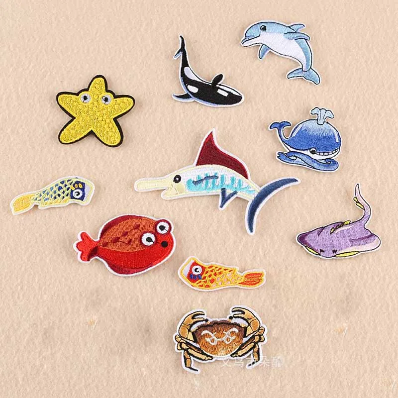 Морские животные дельфин Кит патчи для утюга вышитые нашивки одежды наклейки