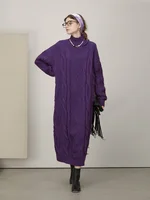 IRINACH526 Fall Winter 2021 Collection Original Design Half High Collar Long Cable Knitted Sweater Dress Women