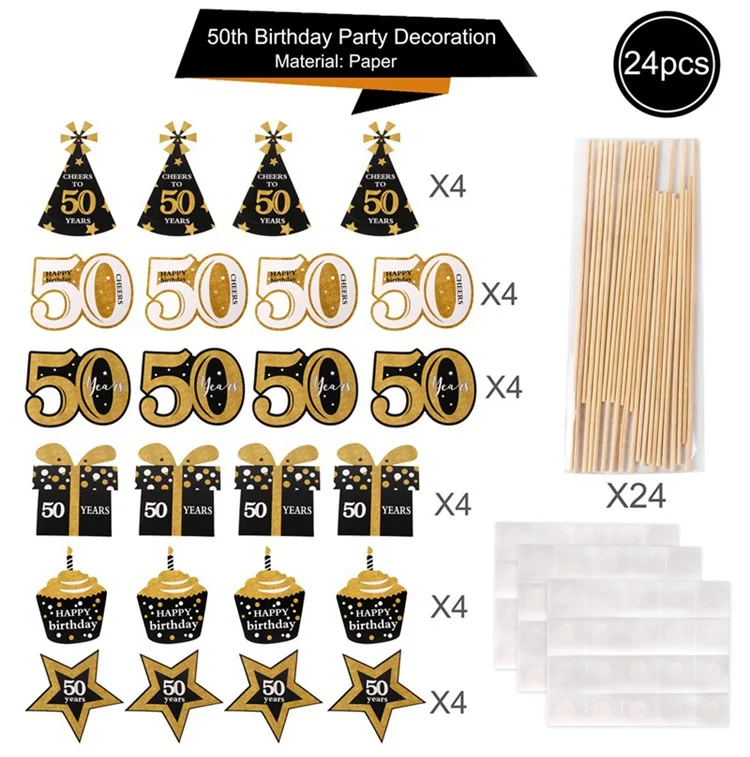 24pcs Ура 50 лет черный золотой шар День Рождения 50 лет День рождения украшения для вечеринок товары для взрослых Свадьба юбилей 50 лет - Цвет: 24pcs