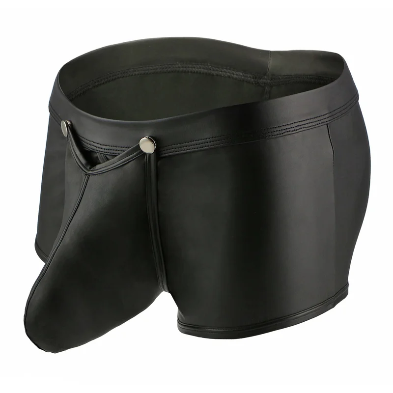 Sexy Mens Boxer Shrots PU Leather Open Crotch Lingerie Panties Wetlook Clubwear Stage U-convex Pouch Boxershorts Gay Underwear | Мужская