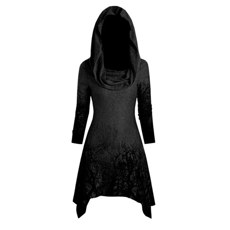 

Women Solid Color Loose Long Tops Ladies Fashion Asymmetric Hem Hooded Sweatshirt Drawstring Irregular Streetwear For Female