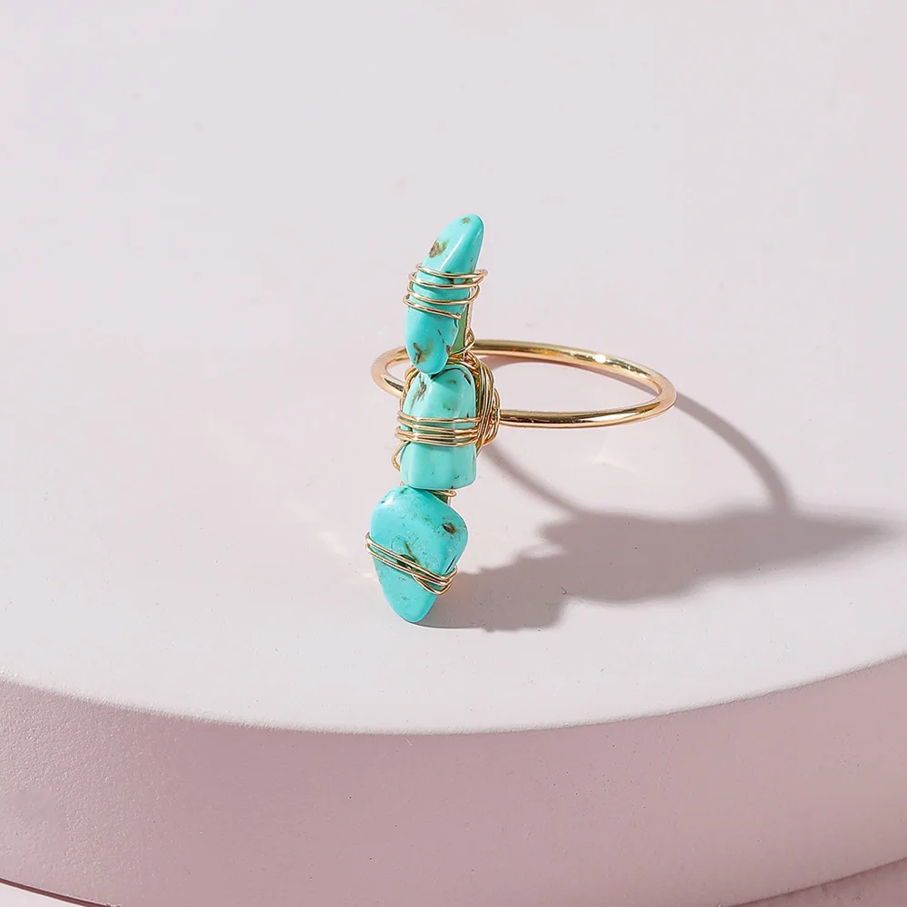 

Summer Women Unique Natural Blue Three Stone Ring New Fashion Vintage Stone Ring Size 8