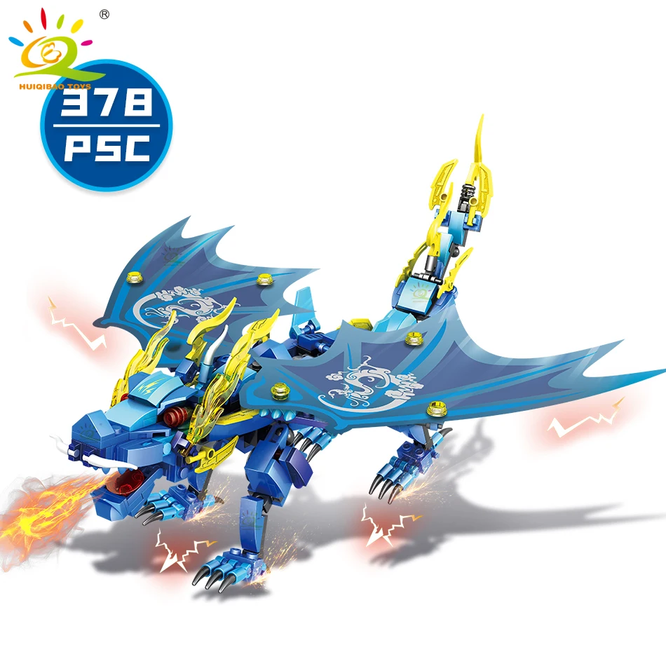 HUIQIBAO игрушки 378 шт синий ниндзя фильм летающий дракон строительные блоки для