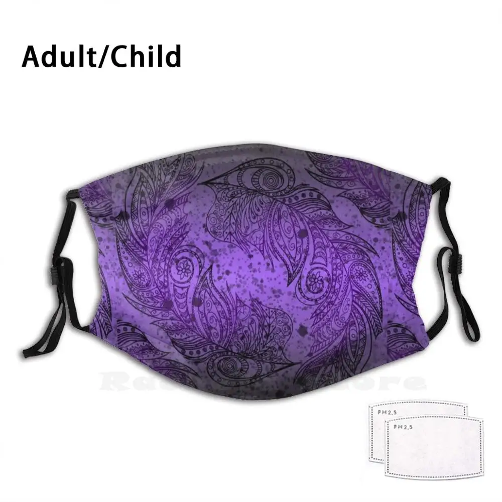 

Boho Feather Print Washable Filter Anti Dust Mouth Mask Boho Bohemian Gypsy Colorful Unique Design Original Design Graphic