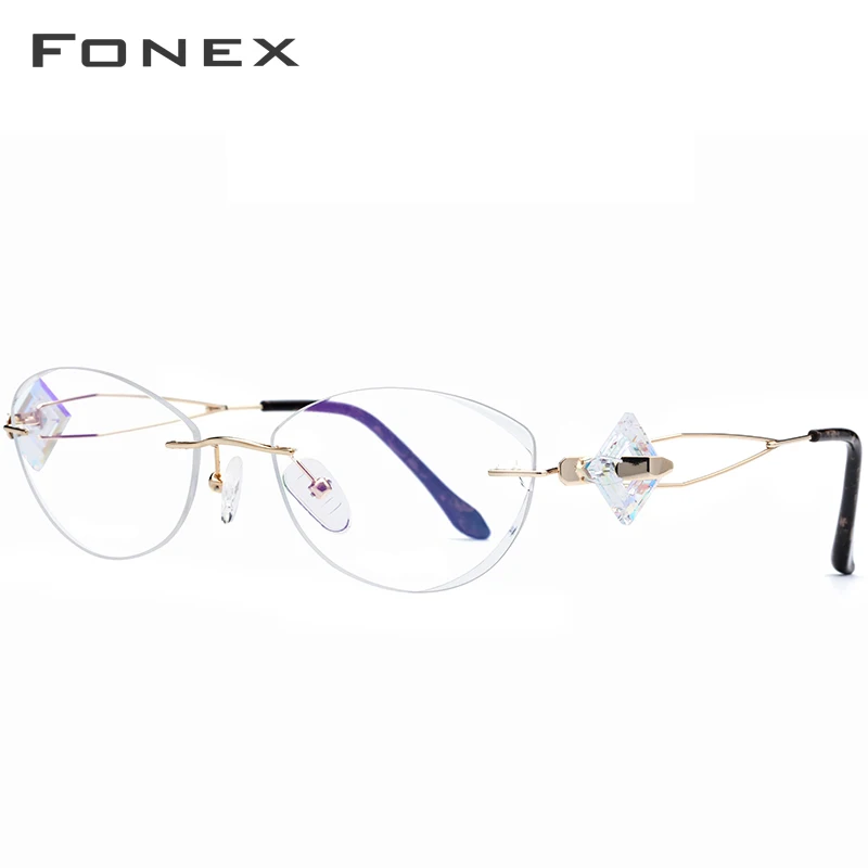 FONEX титановые очки без оправы, женские очки высокого качества, оправа для очков, алмазная обрезка, очки для близорукости, оптические очки 7714