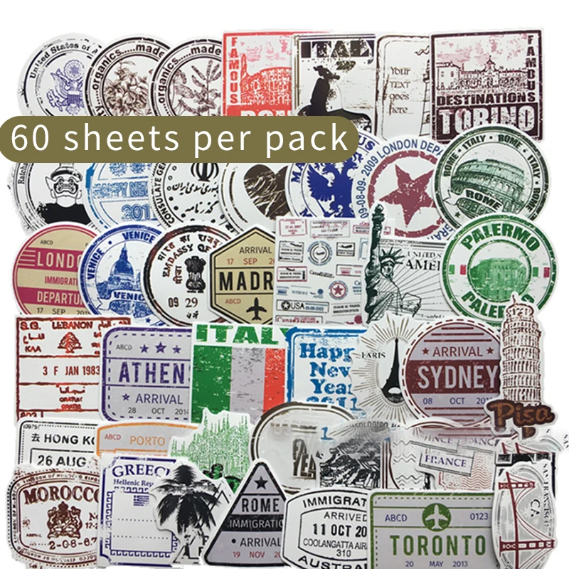 60 шт./компл. креативные наклейки на чемодан для путешествий багажа велосипеда