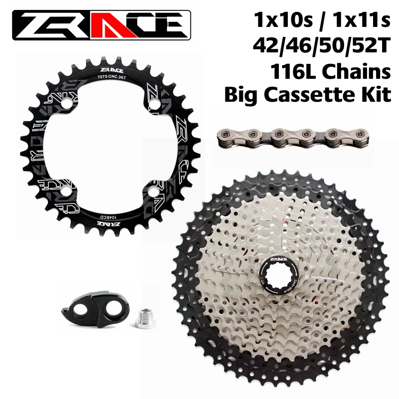 

ZRACE Chainrings 32T / 34T / 36T / 38T + Cassette 42T / 46T / 50T / 52T + SUMC Chains, 1x10 speed / 1x11 Speed Big Cassette kit