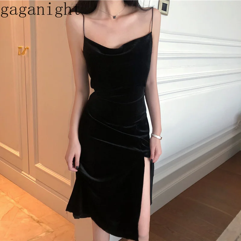 Gaganight Сексуальное Черное женское вечернее платье средней длины летние