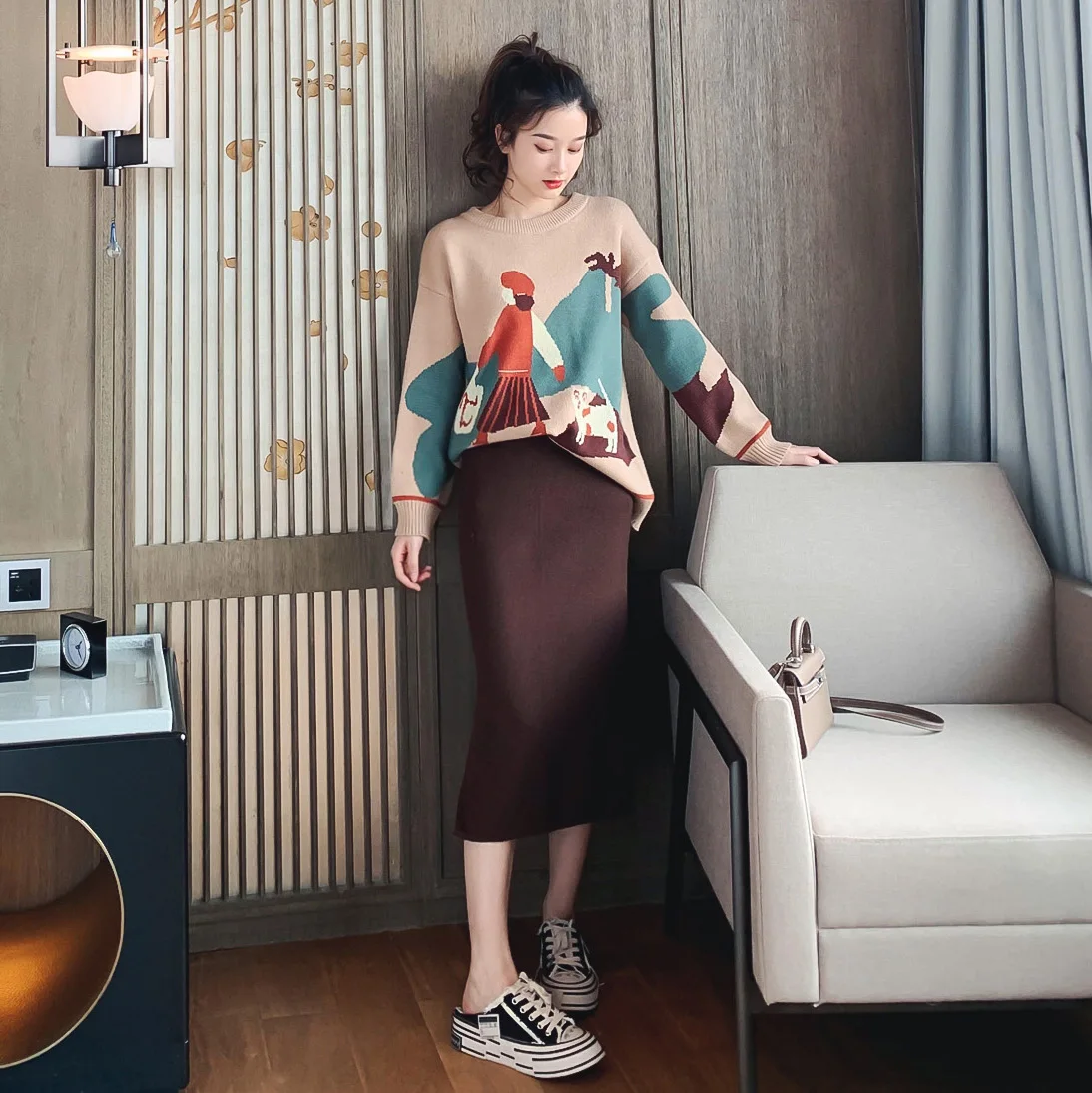 

Женский Повседневный костюм, свитер с запахом на бедра и юбка, корейский утепленный теплый костюм из 2 предметов, уличная спортивная одежда ...