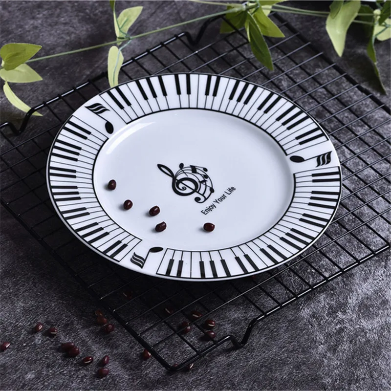 Keyboard Plate 8 дюймов музыка доска для заметок и клавиатура набор мисок для обеда блюдо фарфоровая десертная тарелка чашка, столовая посуда торт тарелка для закуски пластины - Цвет: Keyboard Plate