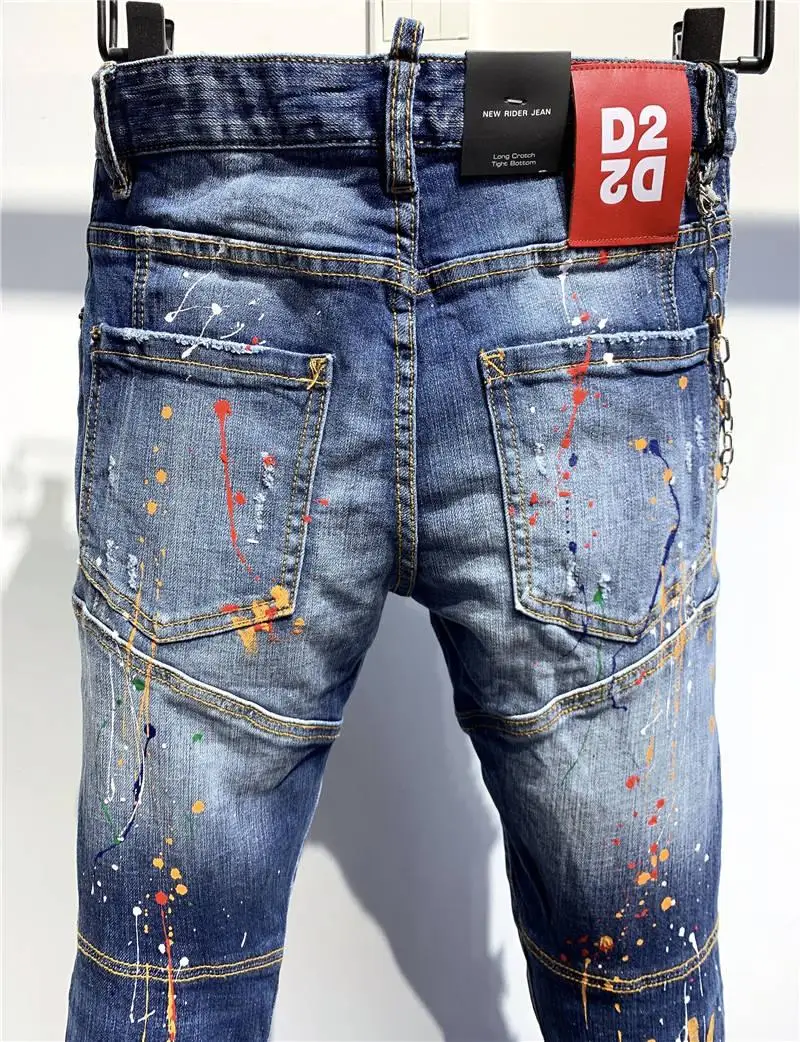 Dsquared2 Famous Classic Fashion Designer Jeans women/Men Straight Dark Blue Color Printed Mens Jeans Ripped Jeans,100% A352