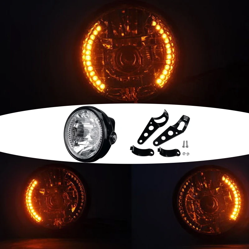 7 дюймов Янтарный мотоциклов головной светильник в стиле ретро кольцо лампы