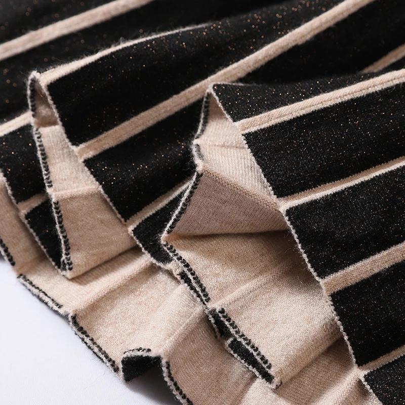 

Women's Knit Skirt Striped Autumn Winter Office Lady High Waist Elastic Skirts Woman Knitting Female Urban Faldas LS223