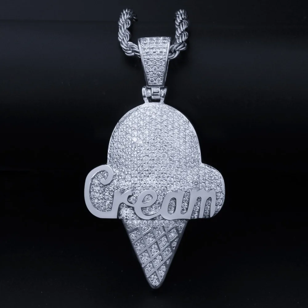 

2019 New Men Hip Hop Iced out bling Ice Cream shape Pendant Necklaces Pave setting Zircon Charm pendants Hiphop jewelry gifts