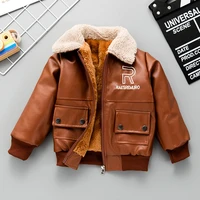 2 colors leather boy coats winter fleece kids jackets children outerwear autumn winter fleece boy jacket pu leather for 2 14y