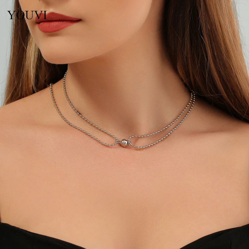

YOUVI Goth Necklace for Women Choker Kpop Silver Color Couple Pendants Women's Neck Chain Grunge Jewelry on the Neck