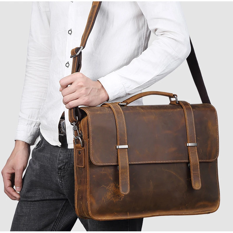 Luxury Famous Brand Genuine Leather Men Briefcase Laptop Bag Men Cowhide Leather Business Bag Male Shoulder Bag For Notebook
