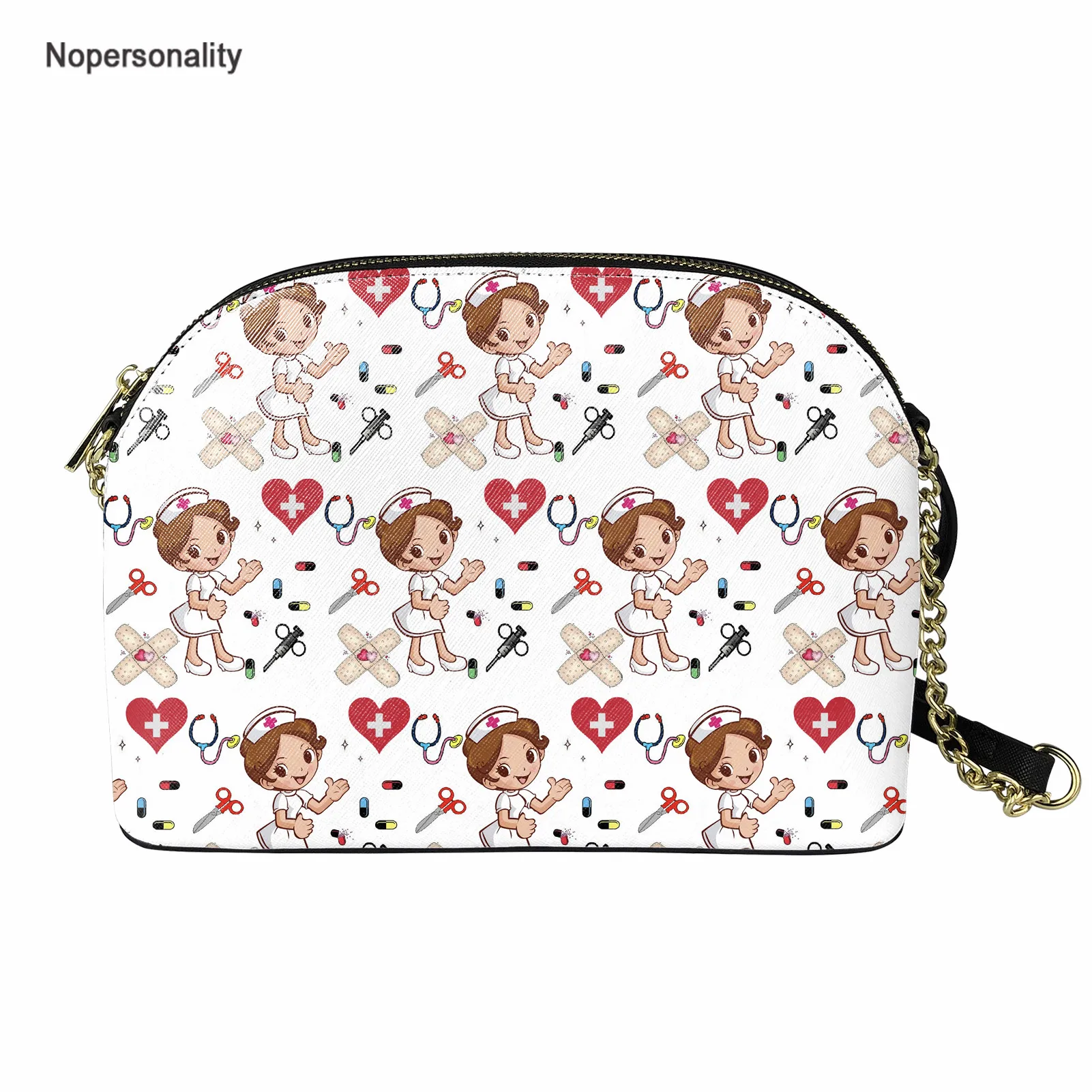 

Nopersonality 2021 New Fashion Women Shell Bag Cartoon Nurse Printed Luxury Ladies Messenger Bag PU Leather Shoulder Bag