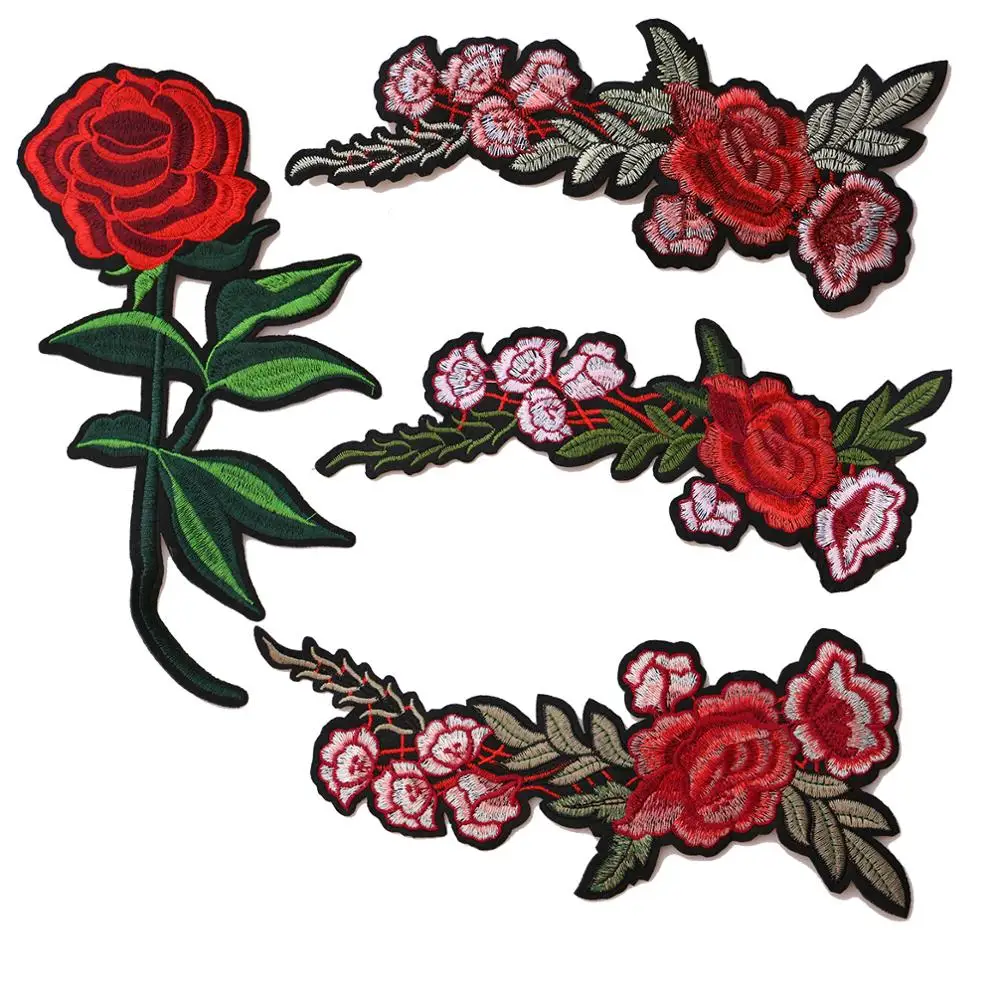 

Cartoon Decorative Patch Red Rose Flowers icon Embroidered Applique Patches For DIY Iron on Badges Stickers on backpack