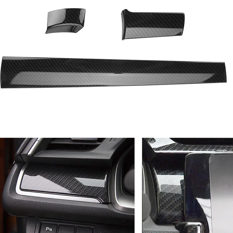 NewFor Honda Civic 2016-2017 3Pcs Carbon Fiber Pattern Car Interior Front Center Control Dashboard Stripe Cover Trim | Автомобили и