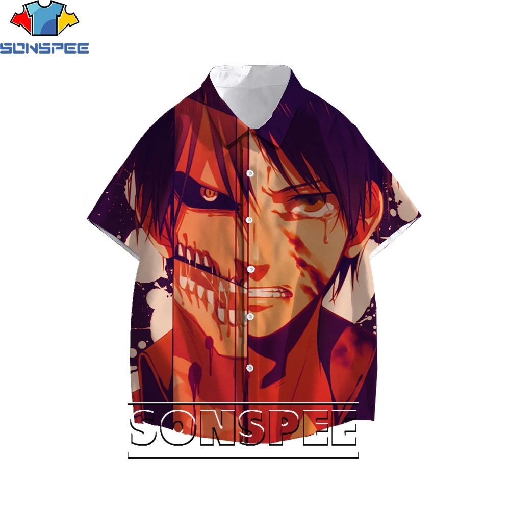 

SONSPEE 3D Printing Attack on Titan Cartoon Animation Men's Hawaii Ladies Interesting Blouse Loose Casual Trend Personality