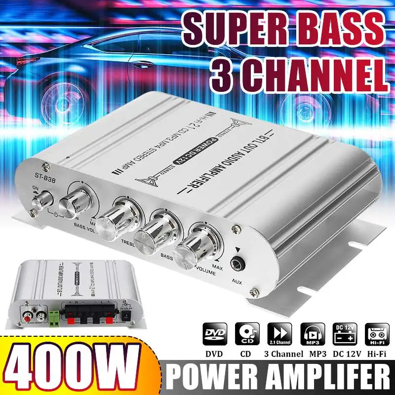 

400W 3 Channel 12V Power Amplifier Hi-Fi Stereo Speakers Amplifier Audio Sound HIFI amplifier Home Theater Amplifier Super Bass