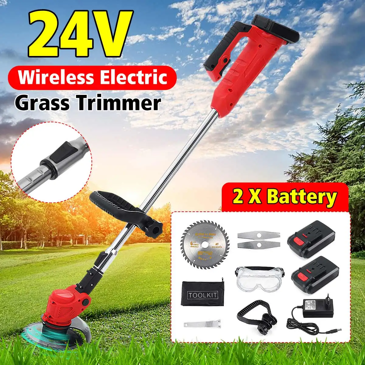 

12V 24V Electric Lawn Mower Cordless Grass Trimmer Hedge Trimmer Lawn Mower Grass Cutter Pruning Garden Power Tool With Battery