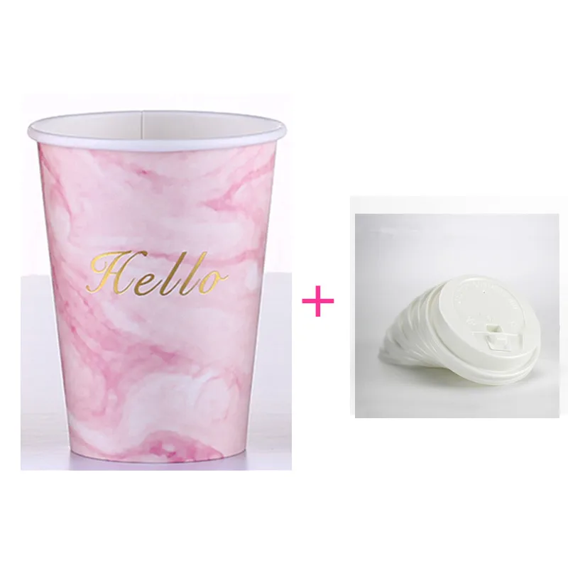 cup and lid 50 шт плотные вечерние одноразовые кофейные чашки 8 унций/12 унций/16 унций креативные молочный чай соевый холодный горячий напиток на вынос бумажные стаканчики с крышкой - Цвет: cup and lid