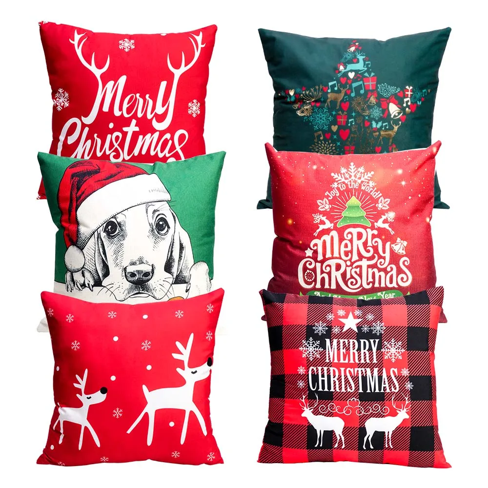 Наволочка из хлопка и льна 45x45 см Рождественский Декор для дома новогодний декор