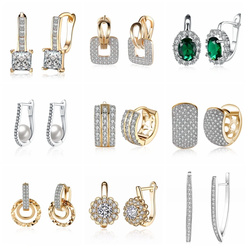 Женские серьги кольца с фианитами 23 вида|Серьги-кольца| |