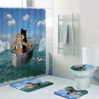 Занавеска для душа с 3D забавным котом, собакой, занавеска для ванной, занавеска для ванны с парусными животными, набор ковриков, декор для котят, домашних животных