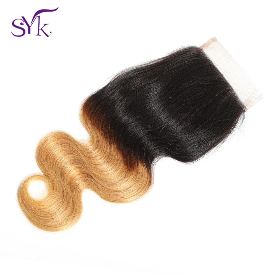 SYK Hair Ombre Lace Closure Brazilian Human Hair T1B/27 Body Wave Hair 4*4 Lace Closure Pre Colored Non Remy Hair Extensions