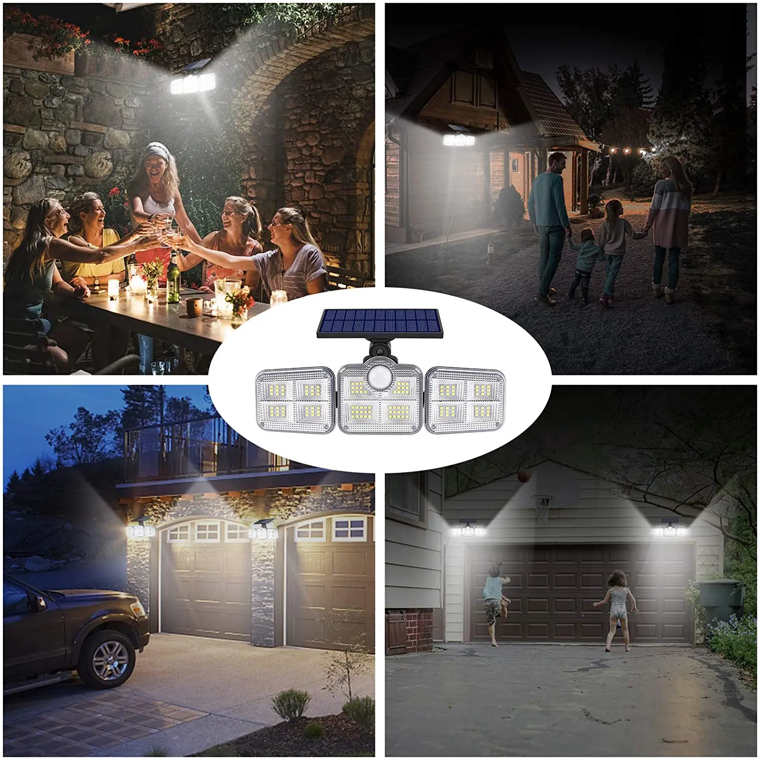

122 LED Solar Lights Outdoor 3 Head Remote Control Motion Sensor 270° Wide Angle Illumination Waterproof Street Lamp for Garde