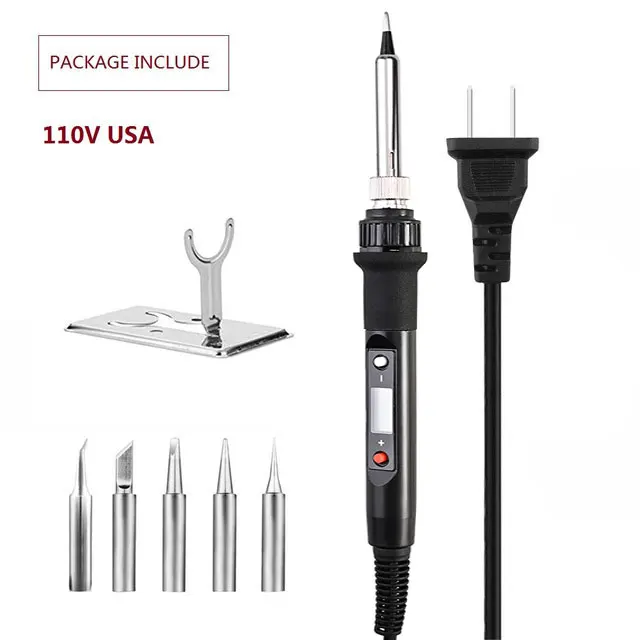 black USA-set 1 220 В 80 Вт ЖК Электрический паяльник 110 В Регулируемая температура паяльник паяльная станция аксессуары от 180 до 480 по Цельсию - Цвет: black USA-set 1
