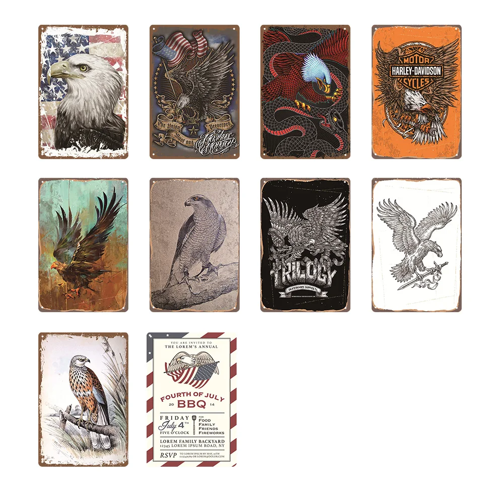 

Pastoral Style Flower Plaque Hawk Poster Metal Tin Sign Retro Plates Poster for Living Room Home Garden Art Wall Decor 20x30cm