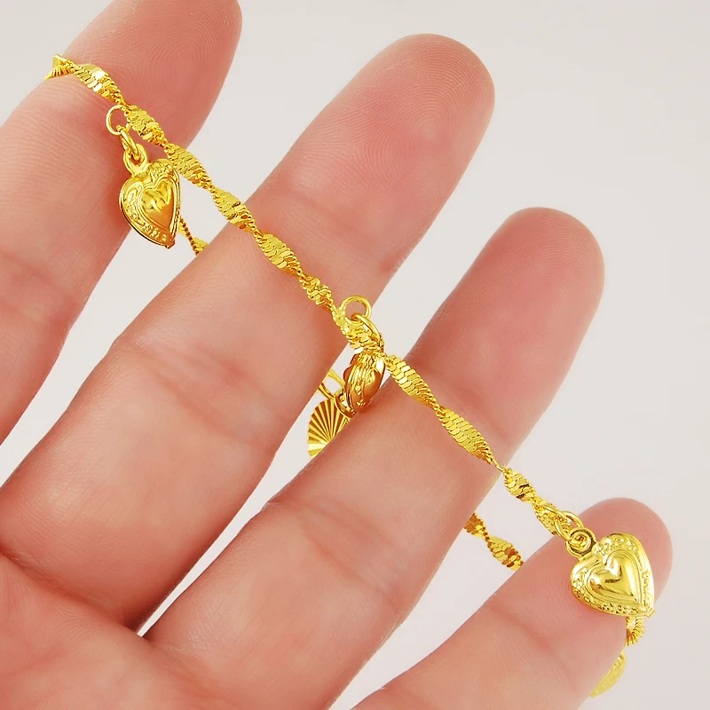 

24K Gold Plating Water-wave Chain Bracelet for Men Luxury Women Yellow Gold Color Bracelet Fashion Gold Filled Jewelry Gift