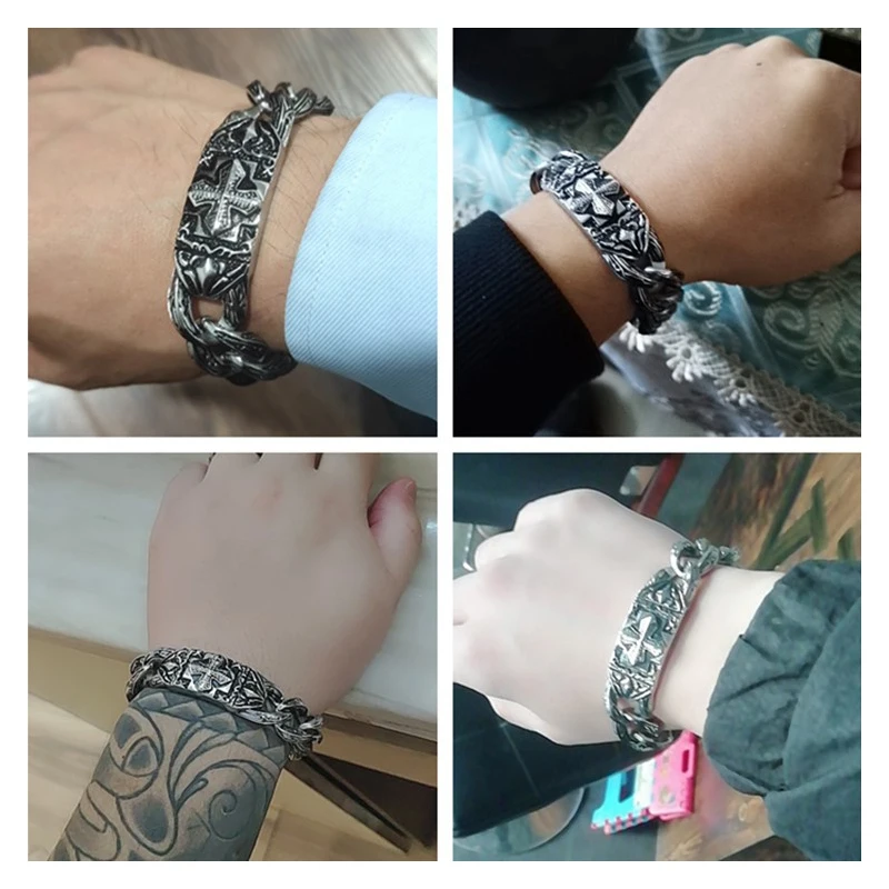 Браслет с крестом Иисуса Христа титановая сталь Ретро панк рыцарь Крест