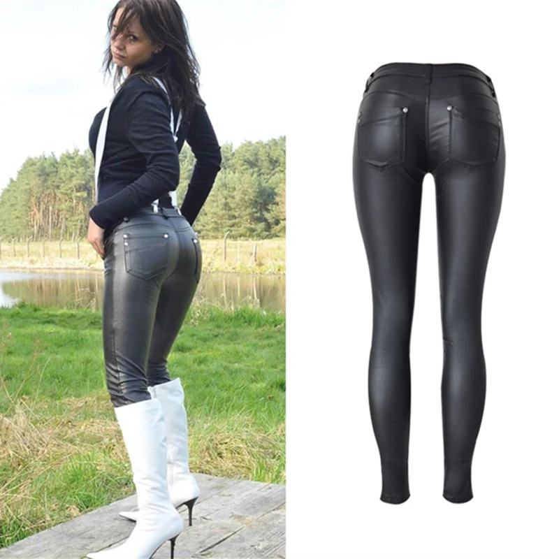 LOGAMI женские брюки из искусственной кожи облегающий с заниженной талией|pantalon en cuir