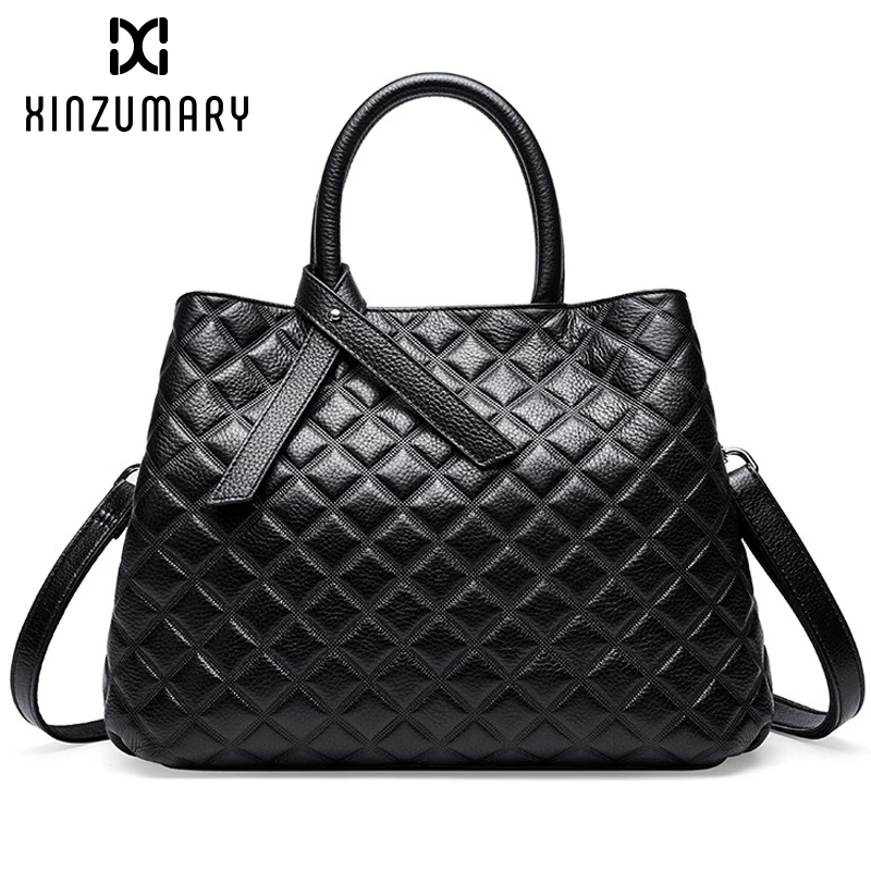 The first layer of leather rhombic women handbag new portable large capacity shoulder bags double female Messenger bag | Багаж и сумки