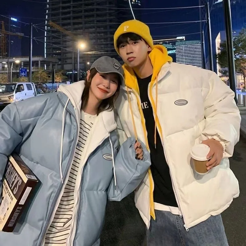 Plus Velvet Thick Thick Warm Loose Simple Down Jacket Autumn and Winter New Coat Leather Fashion Trend Cotton Coat