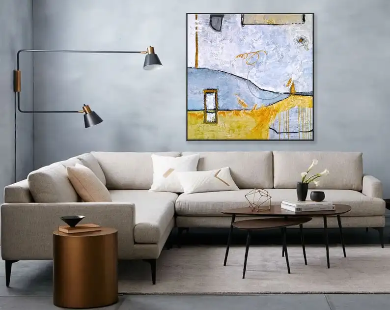Goede Abstract Schilderen Grote Acryl Canvas Wall Art Minimale Expressionisme Moderne Schilderen Wall Art Op Canvas Geel Telefooncel